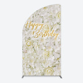 Lofaris White Floral Happy Birthday Sweety Half Moon Arch Backdrop